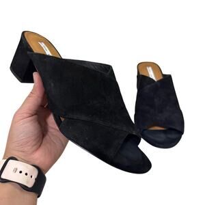 & Other Stories Black Suede Crisscross Block‎ Heel Sandals Slides Womens 39 US 9